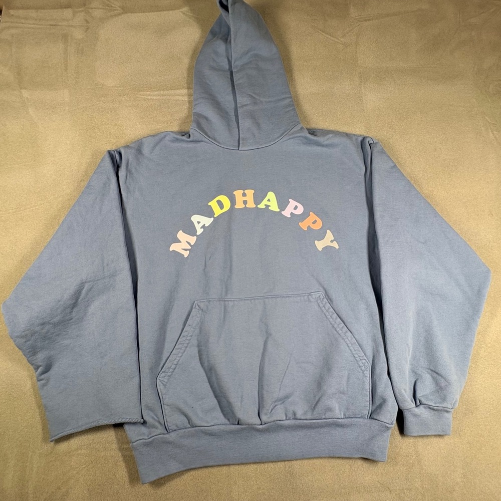 Madhappy Heritage Hoodie Light Blue Multi Color Logo Cut Sleeve Small